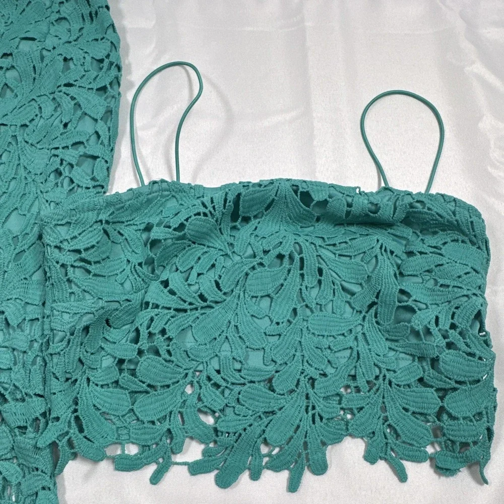 Entry Blue Floral Lace 2-Piece Set Cami & Pencil Skirt Lined Zip, Size S